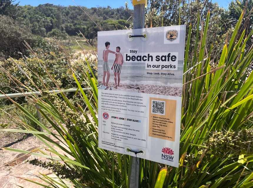 A beach safety sign
