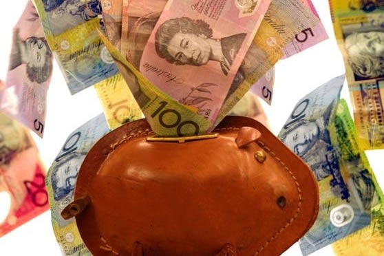 Photomontage image of money and a piggy bank
