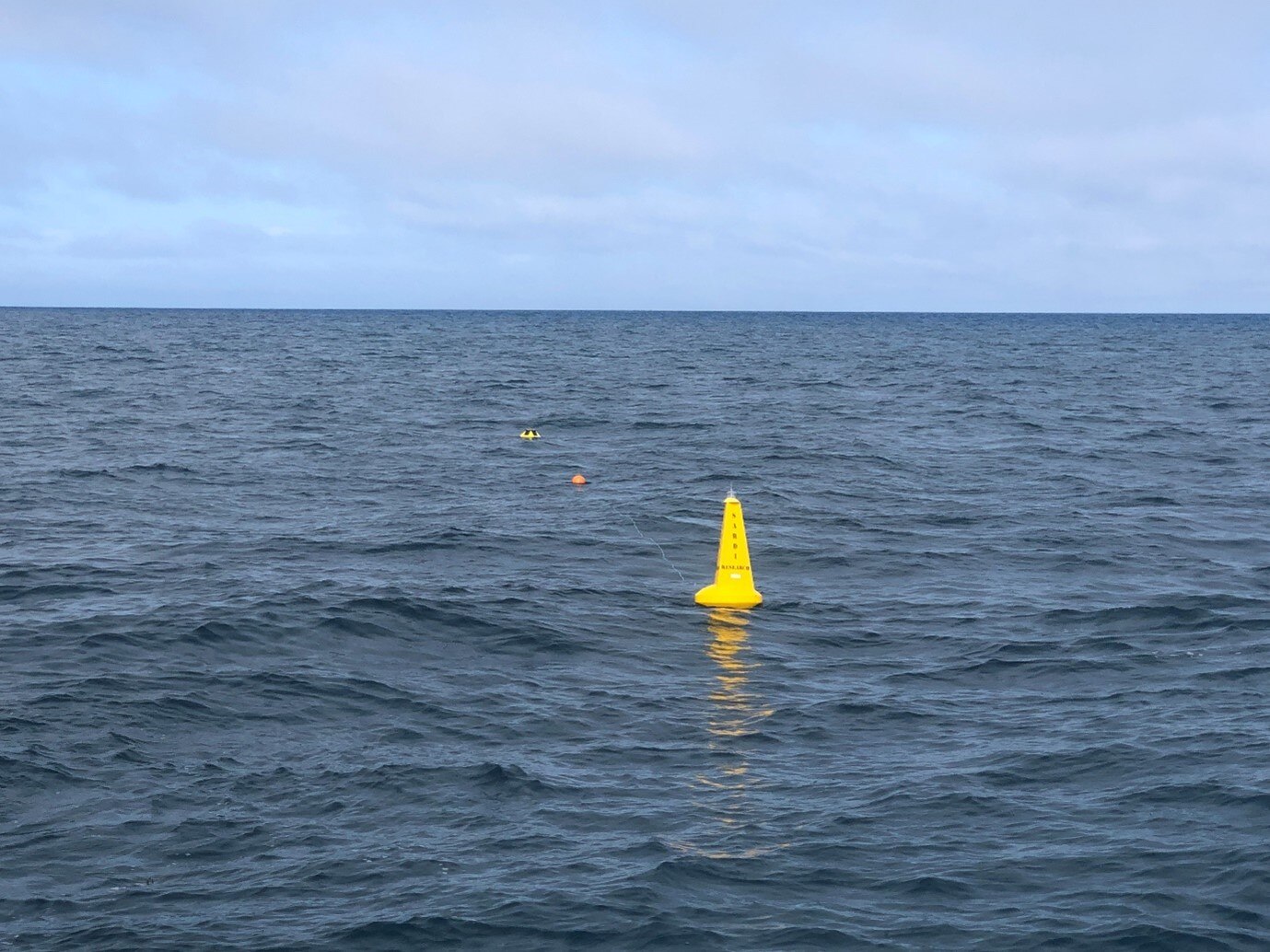 An orange buoy floats in the Gulf St Vincent.