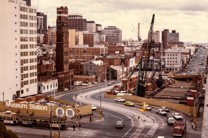 View of construction in central Melbourne 1975