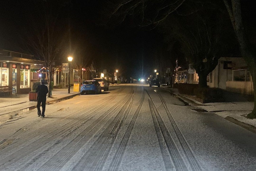 A street in the Adelaide Hills covered in ice.