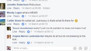 Screenshot from Facebook showing debate over new public art in Byron Bay