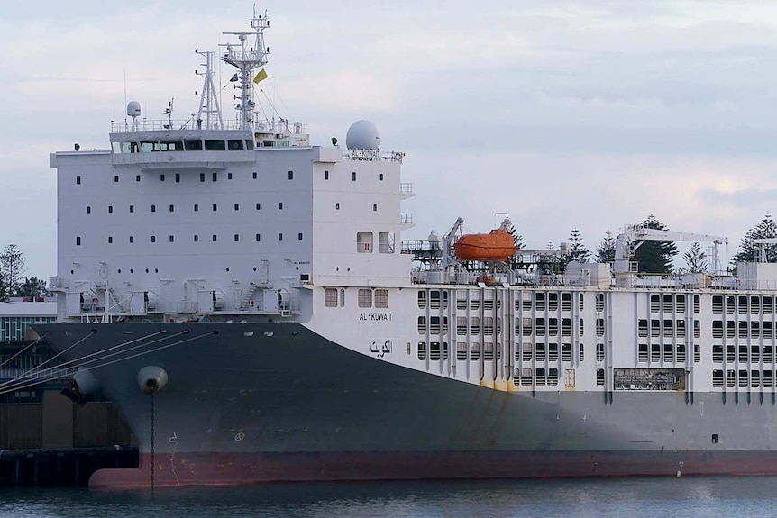 A live export ship in dock at Fremantle.