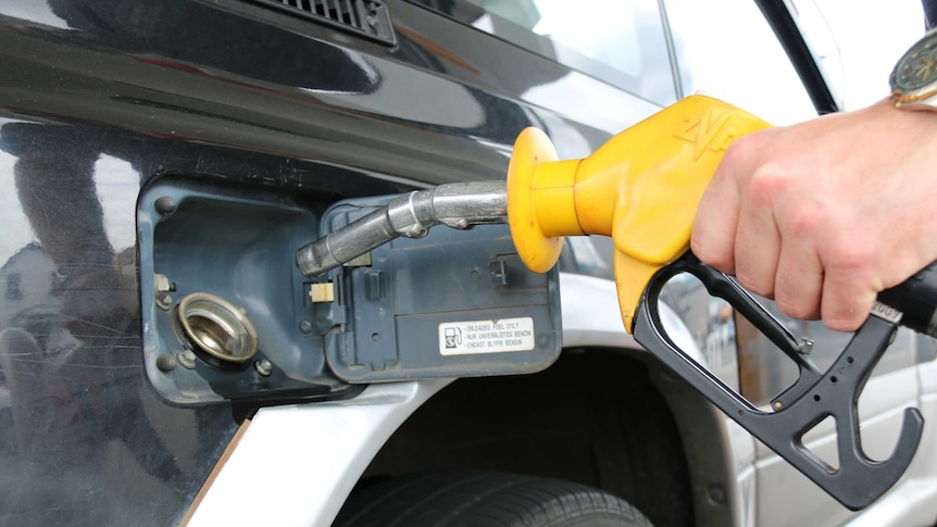 Hand holding petrol pump nozzle