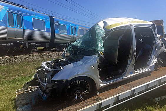 Car hit by train at Officer on 8 March, 2015