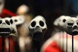 Skull figures from Tim Burton's Nightmare Before Christmas on display at Melbourne's ACMI