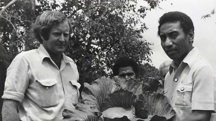 Kevin Blackburn pictured in Papua New Guinea with then Minister for Primary Industry, Julius Chan.