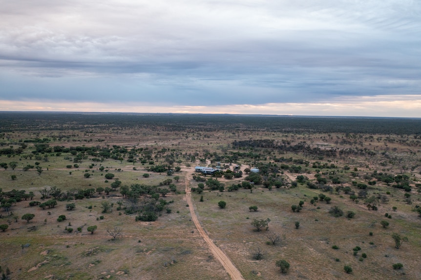 Aerial photo of the Faggotter family home on Mt Victoria station, north  of Longreach, November 2023