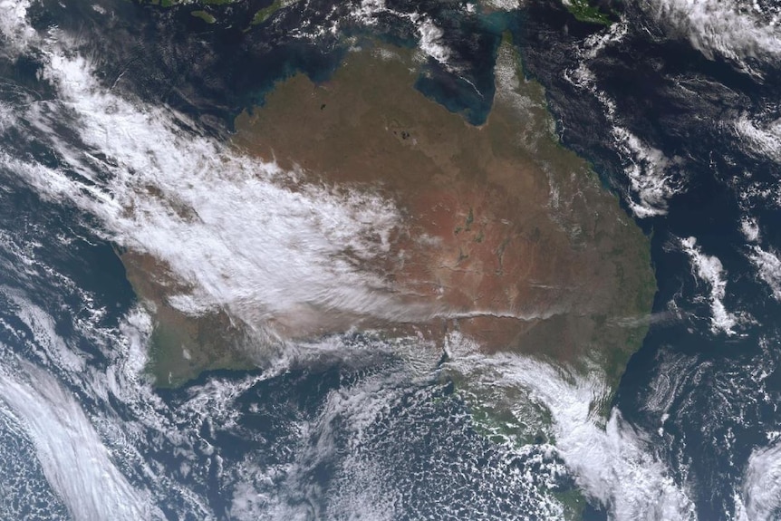 satellite image shows the early formation of a thick cloud band over north-west WA set to deliver rain across the country.