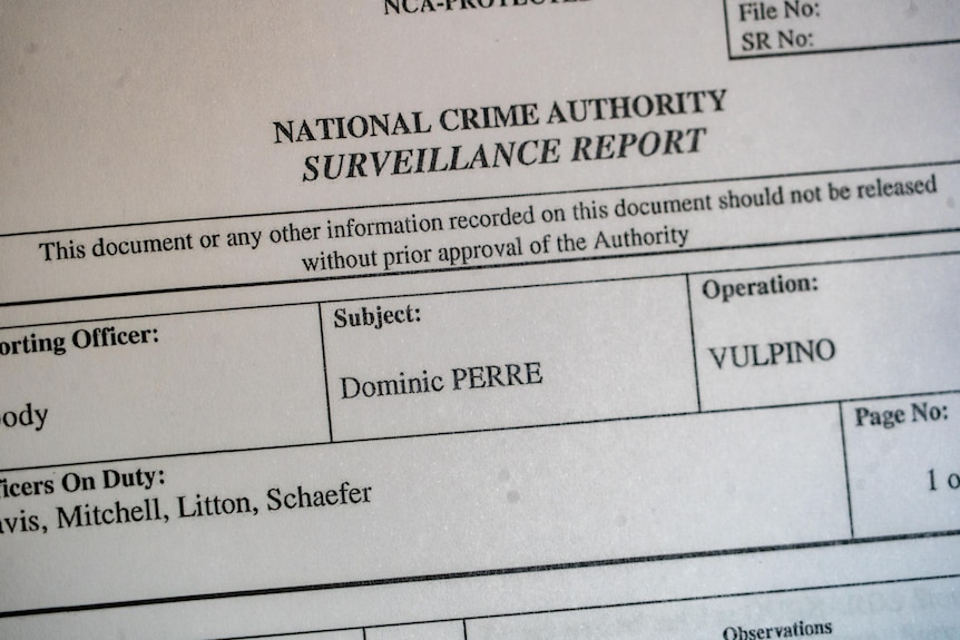 A National Crime Authority surveillance report on the movements of Domenic Perre.