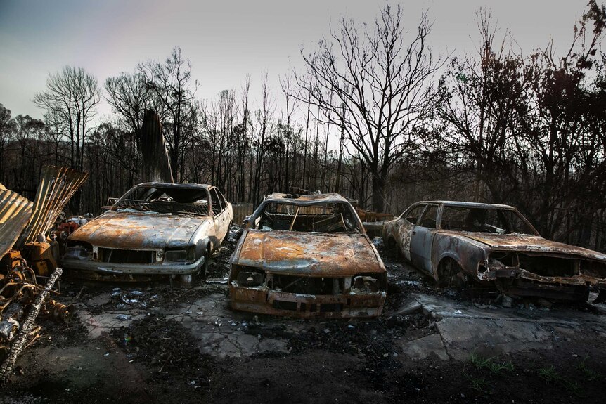Three burnt out cars