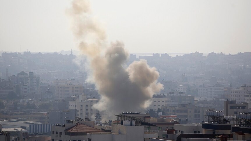 Smoke over Gaza City after air strike.