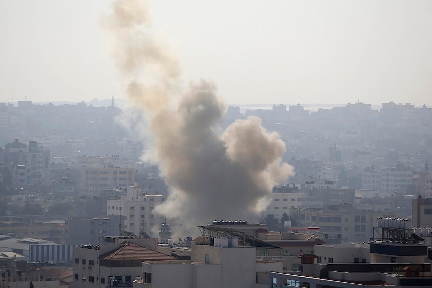 Smoke over Gaza City after air strike.