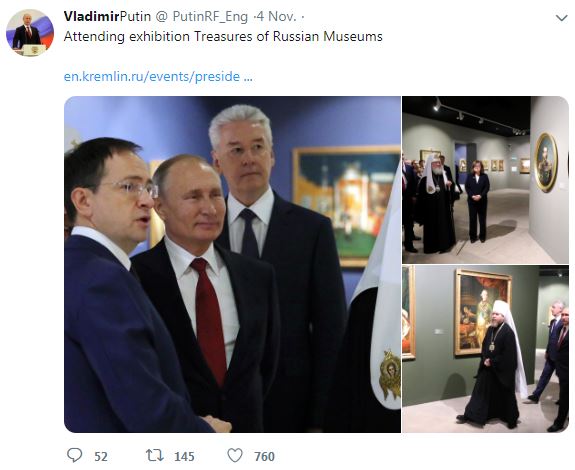 A screenshot shows a tweet including photos of Vladimir Putin.