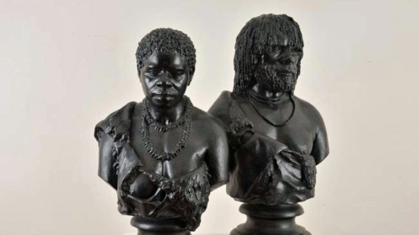 Busts of Tasmanian aborigines Truganini and Woureddy.