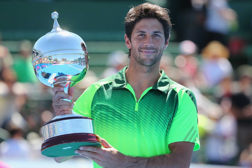 Verdasco celebrates with Kooyong Classic trophy