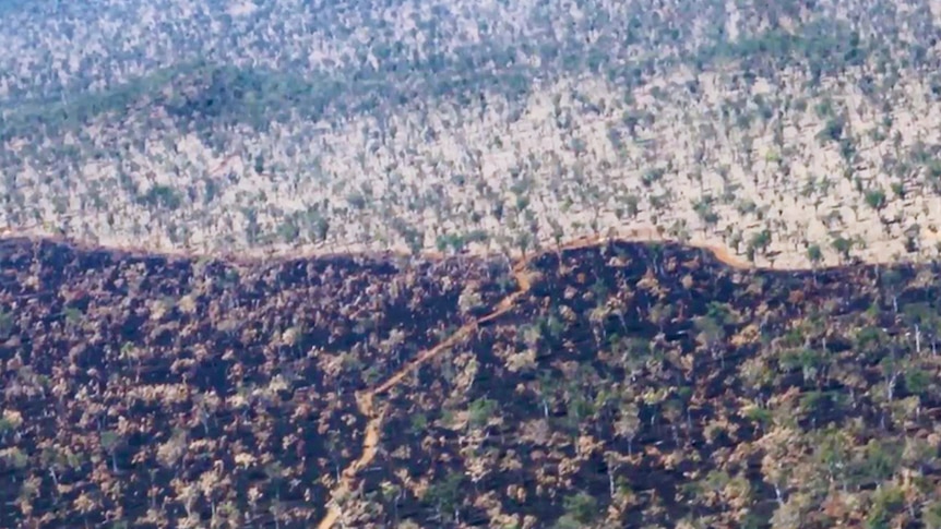 Aerial showing burnt off area.