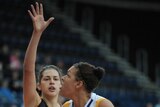 Clash of the titans ... Canberra's Marianna Tolo was no match for Liz Cambage (r) (file photo).