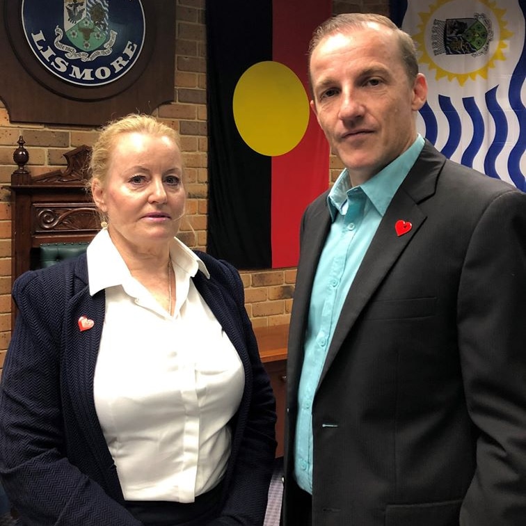 General manager Shelley Oldham and Mayor, Isaac Smith, standing inside the Lismore Council chambers