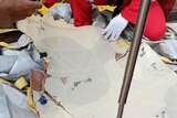 Puing pesawat yang ditemukan oleh pekerja tambang lepas pantai di perairan Karawang