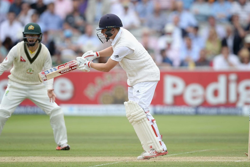 Gary Ballance is bowled at Lord's
