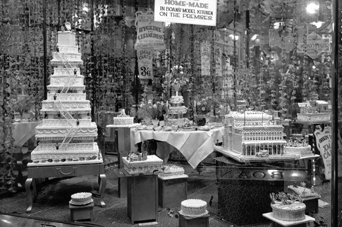 Display of elaborate decorated cakes made in Boans model kitchen on the premises in1930.