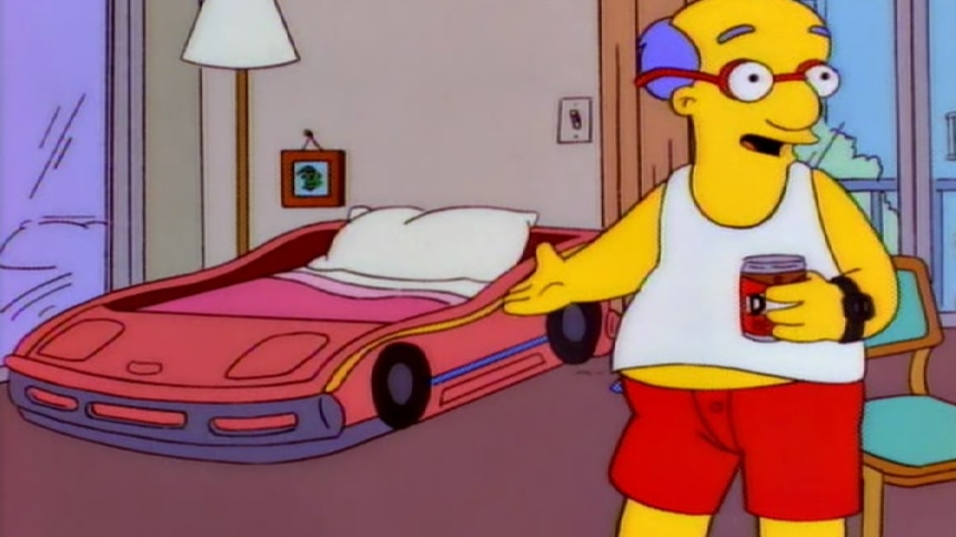Milhouses's dad: "I sleep in a racing car. Do you?"