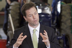 British Liberal Democrat leader Nick Clegg speaks to students at the Wiltshire College in western England on April 20, 2010. ...