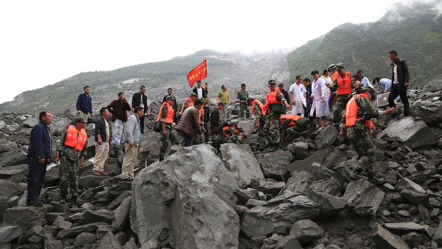 The landslide also blocked a two kilometre section of a river (Photo: AP/Xinhua)