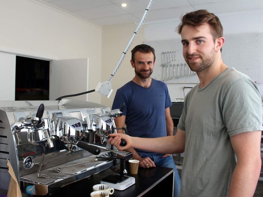 World Barista Champion 2015 Sasa Sestic and barista Hugh Kelly.