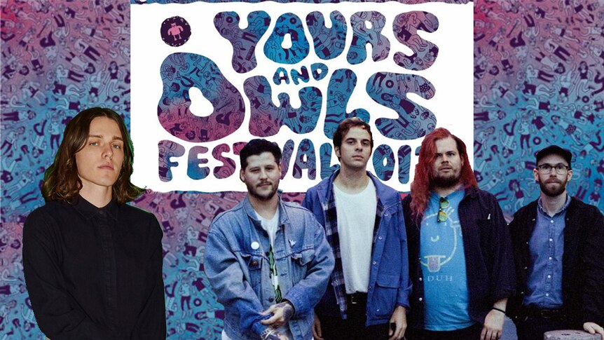 A collage of Allday and Wavves over the artwork for Wollongong's yours and owls festival