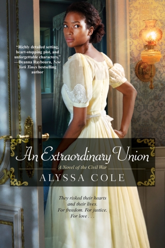 Book cover for An Extraordinary Union by Alyssa Cole, a young Black woman in civil-war era dress