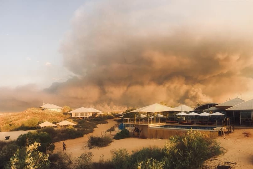 The Eco Beach Resort about 100 kilometres south of Broome during a bushfire in 2018.