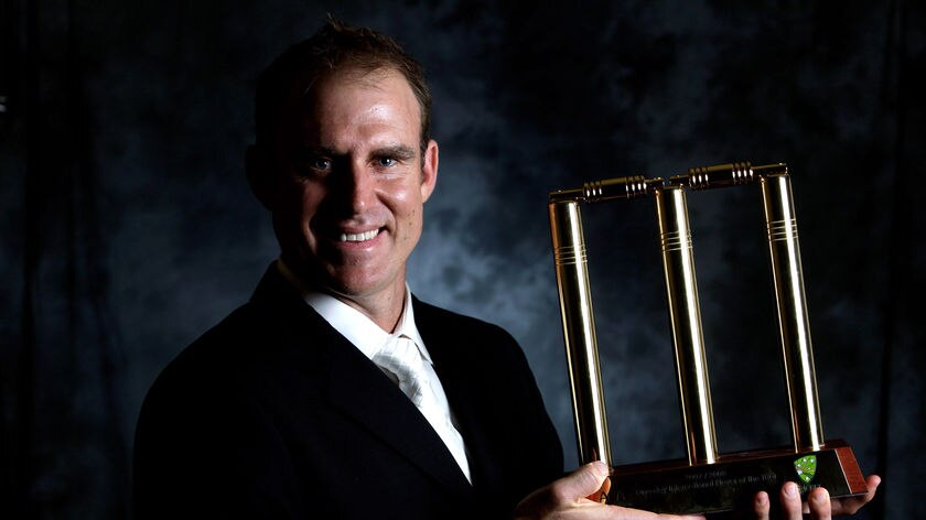 Matthew Hayden poses with his 2008 ODI Player of the Year award.