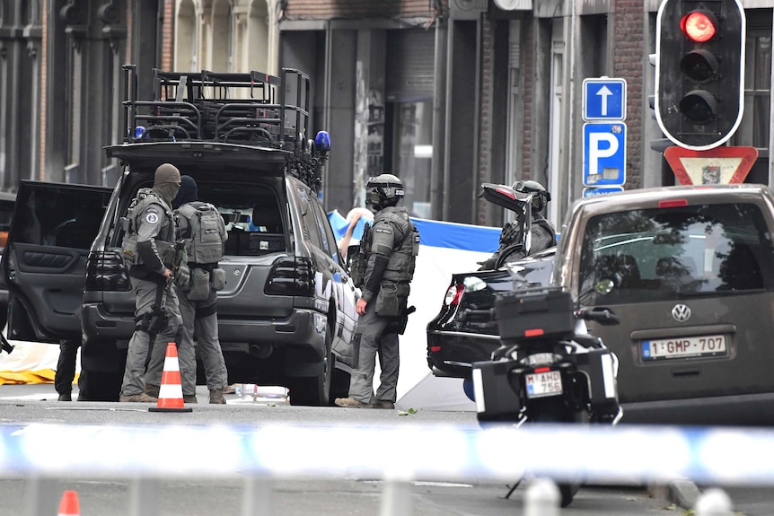Belgian Special Police at the scene of a shooting in Liege