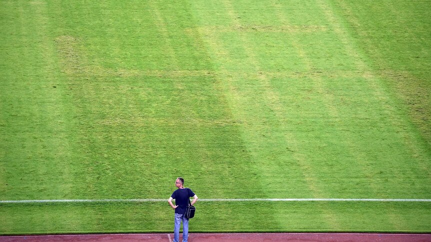 A swastika is seen on the pitch ahead of Croatia's match with Italy