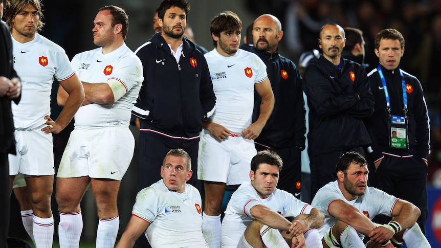 Dejected scenes ... France's luck ran out as they came just a point short of a party-spoiling upset.