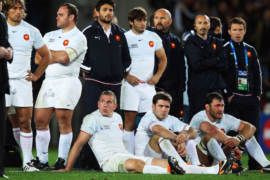 Dejected scenes ... France's luck ran out as they came just a point short of a party-spoiling upset.