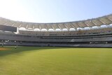 A wide shot of the oval and stands inside the new Perth Stadium.