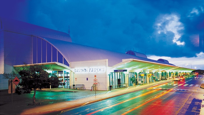 Darwin Airport at night.