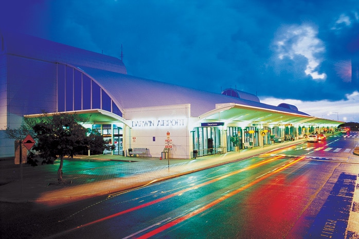 Darwin Airport at night.