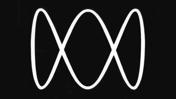 White ABC lissajous logo on a black background