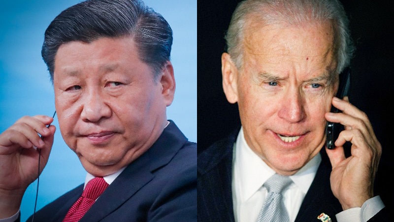 A composite shot of Chinese President Xi Jinping and US President Joe Biden 