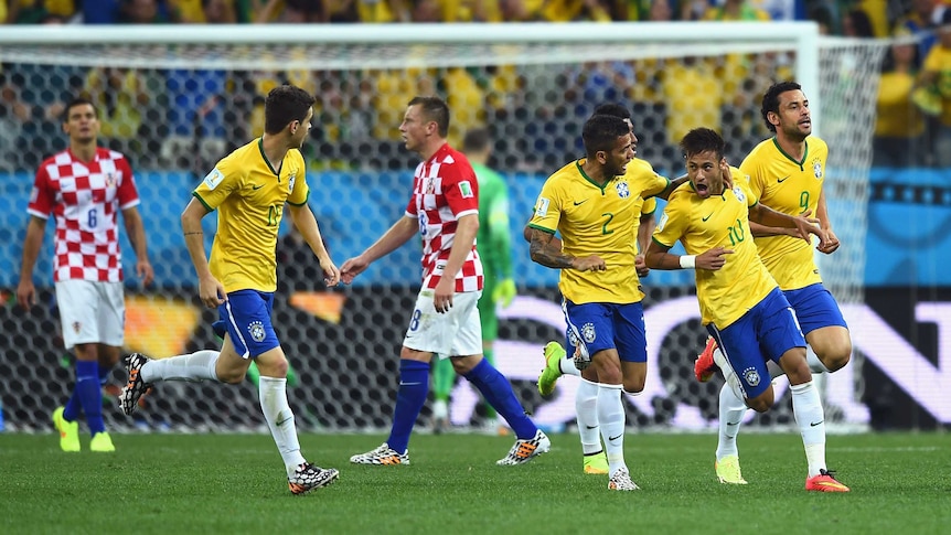 Neymar celebrates Brazil equaliser