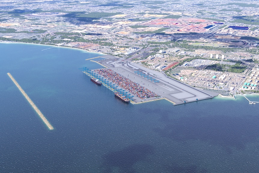 An artist's impression of a proposed new port from the air. 