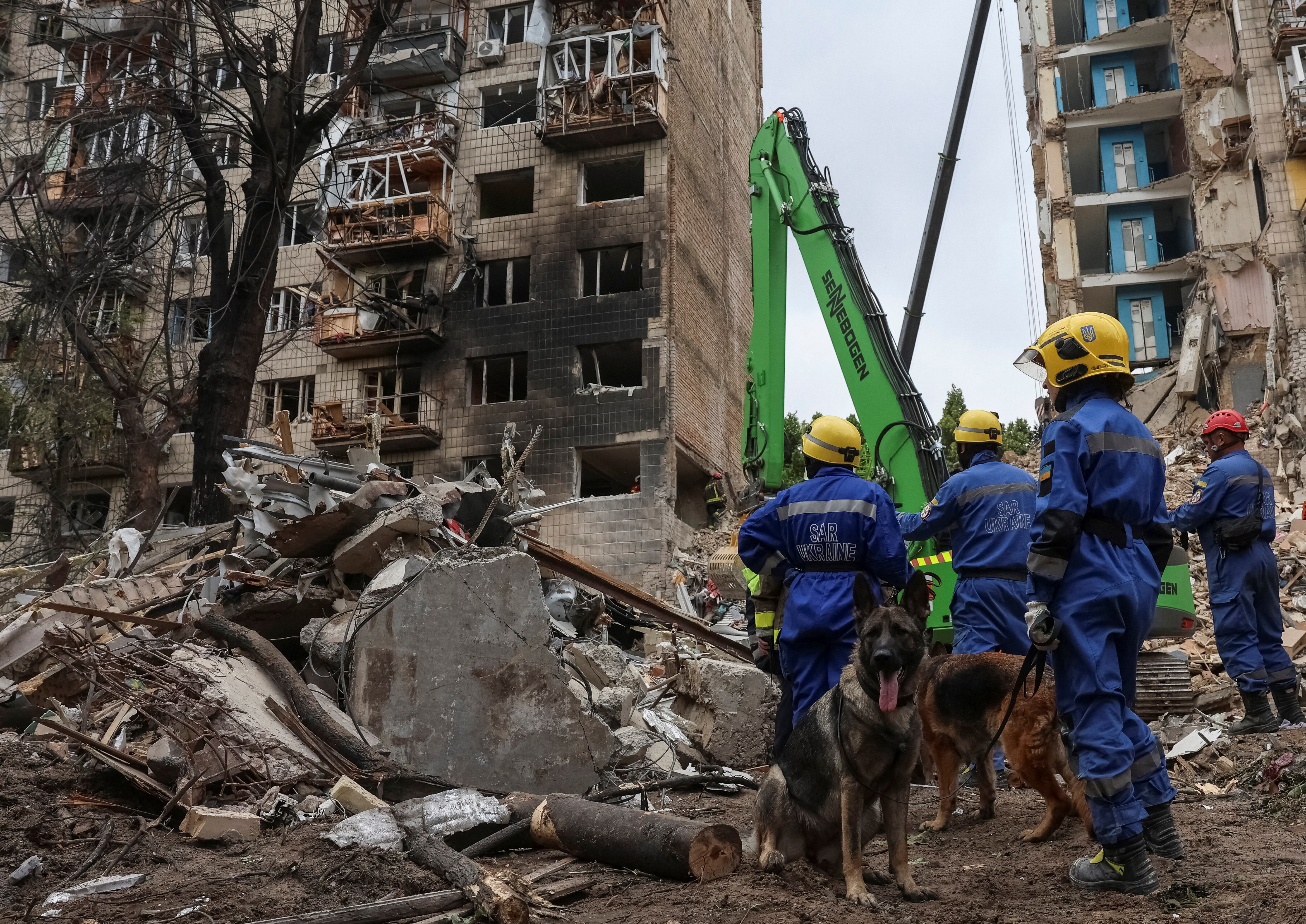 Damaged building in Kyiv after Russian attack.
