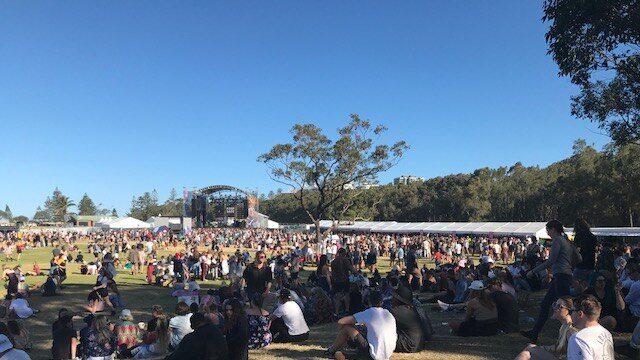 Music fans enjoying the sunshine at annual Yours and Owls festival in Wollongong, October 2017.