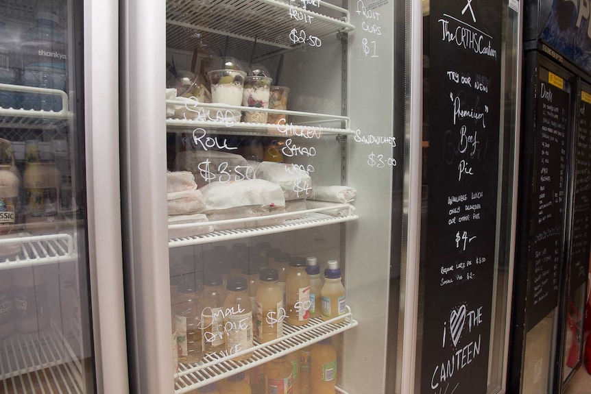 A school canteen fridge