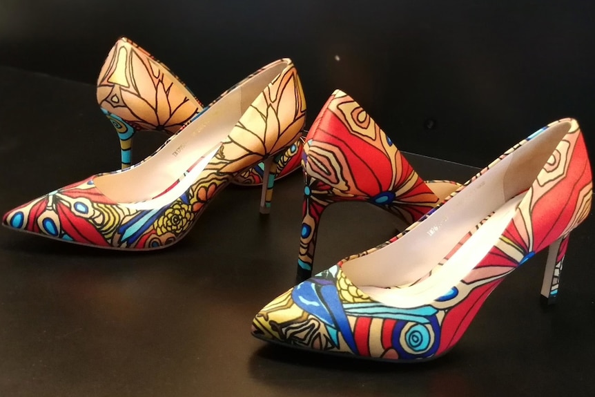 WA-based Noongar artist Peter Farmer's shoes