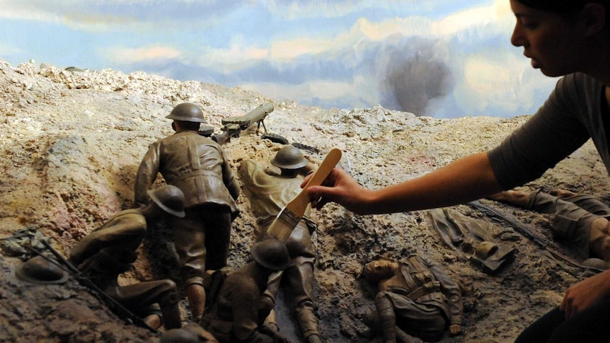 Australian War Memorial senior conservator, Alana Treasure, works on the Pozieres WWI diorama.